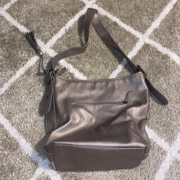 Vintage Bueno Gold Metallic and Suede Patched Shoulder Bag - Picture 8 of 9